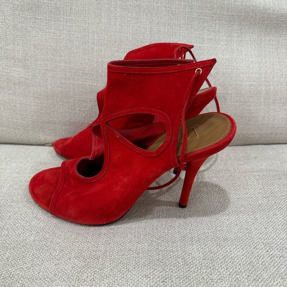 Aquazzura Red Stiletto Heels with Lace-Up Design size 37 made in Italy - Picture 5 of 14